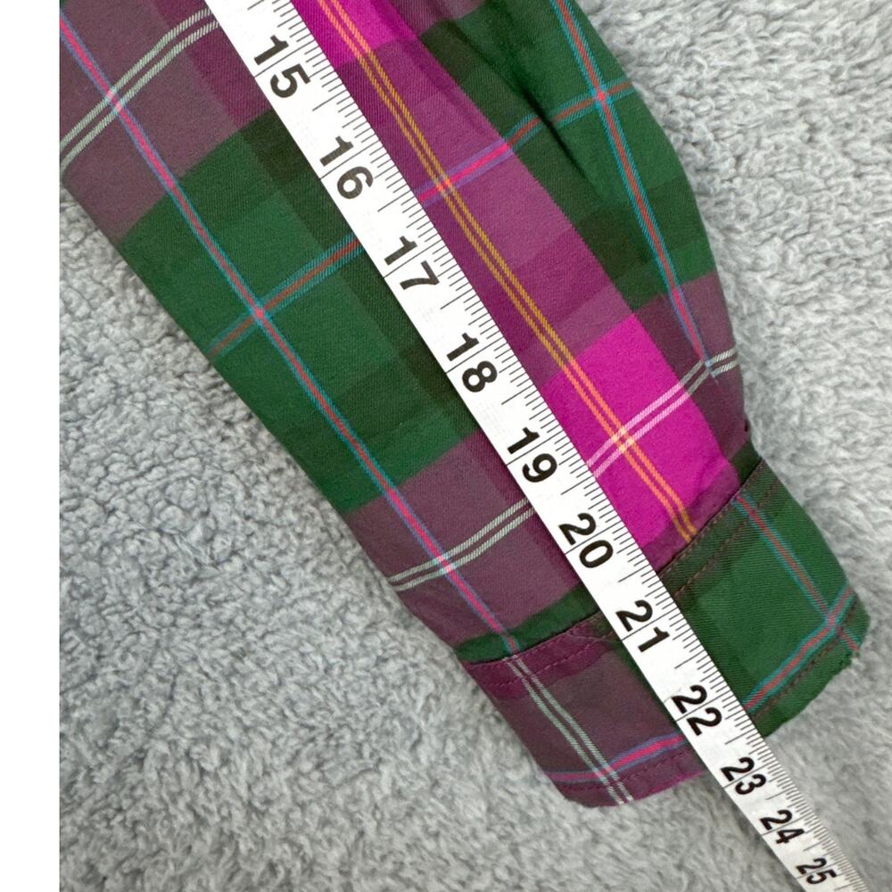 Current/Elliot Women’s Plaid Button Up Shirt Pink Green Fray Hem S Quiet Luxury - Picture 7 of 10